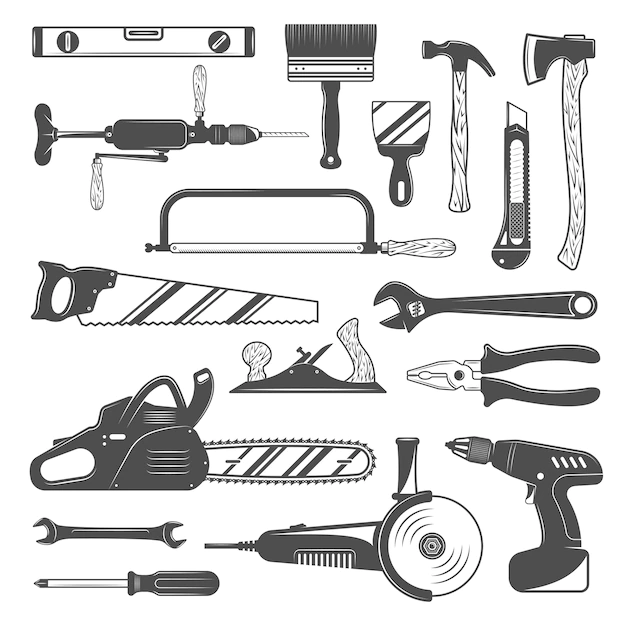 Free Vector | Work tools monochrome set