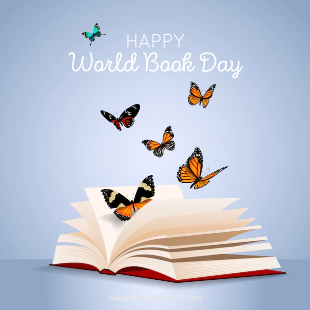 Free Vector | World book day background with butterflies in realistic style