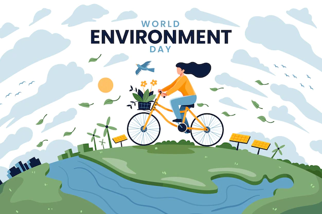 Free Vector | World environment day with woman riding bicycle