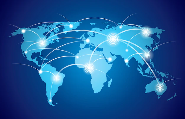 Free Vector | World map with global technology or social connection network with nodes and links vector illustration
