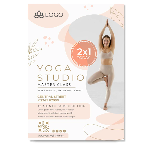 Free Vector | Yoga flyer template with photo