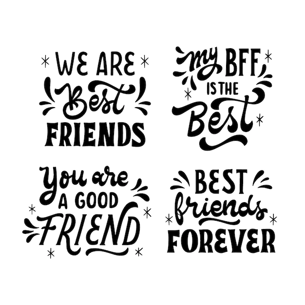 Free Vector | Black lettering best friends sticker set