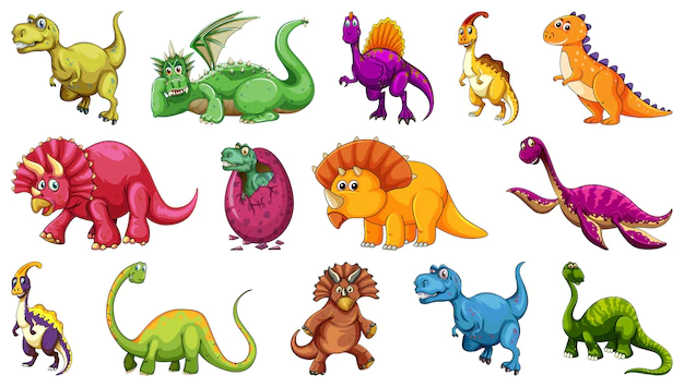 Free Vector | Set of different dinosaur cartoon character isolated on white background