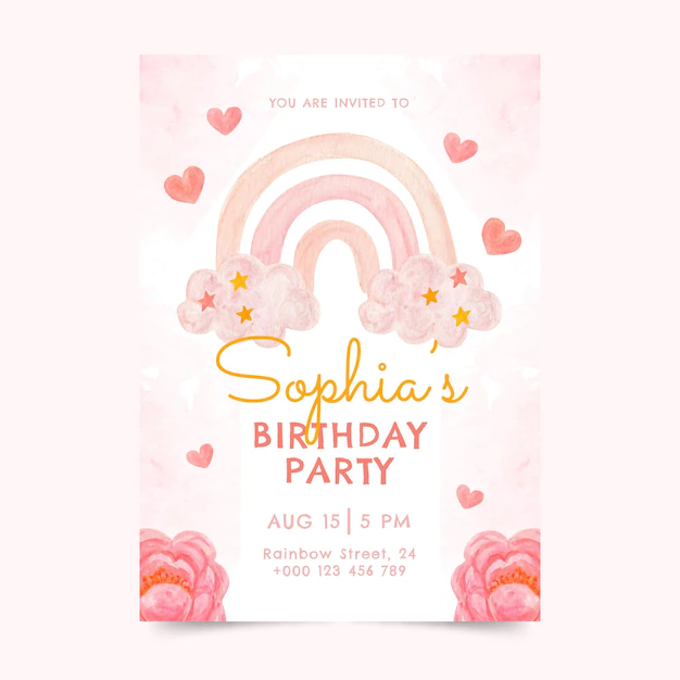 Free Vector | Hand painted watercolor rainbow birthday invitation template