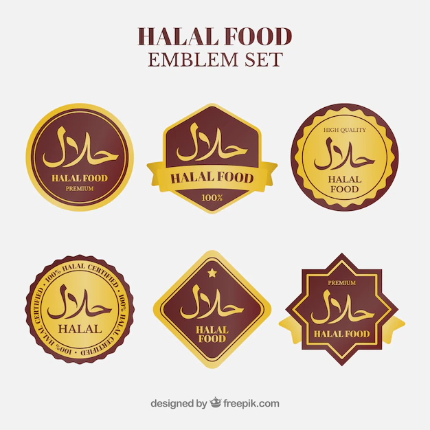Free Vector | Halal food label collection with golden style