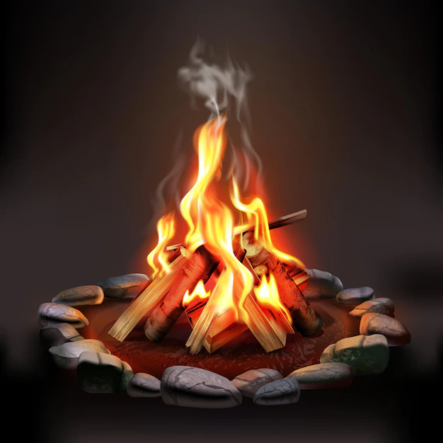 Free Vector | Night composition with burning campfire illustration