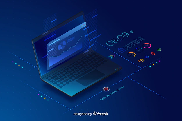 Free Vector | Gradient isometric laptop technology background