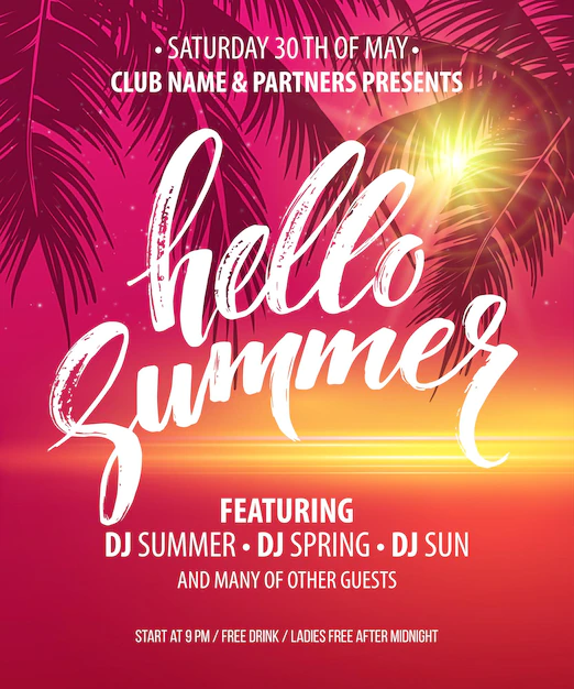 Free Vector | Hello summer party flyer