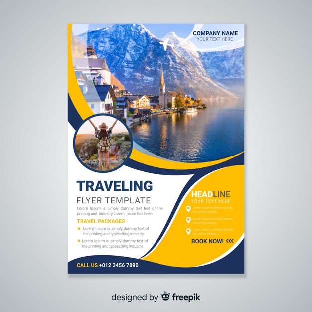 Free Vector | Travel flyer template with photo