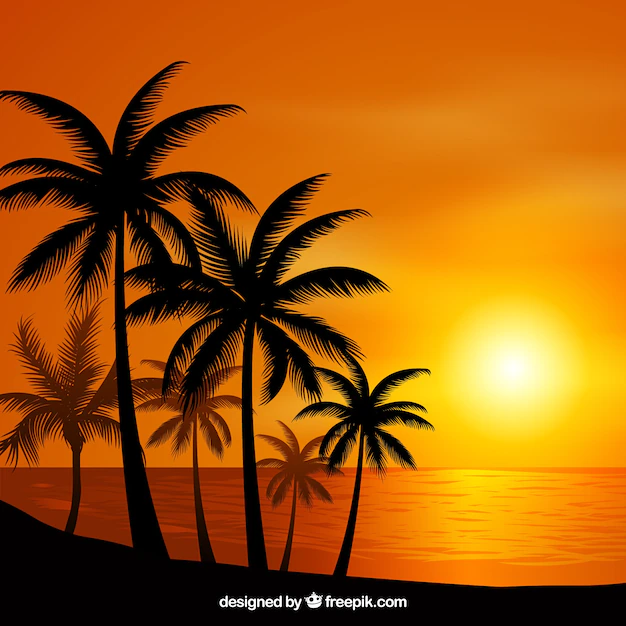 Free Vector | Flat sunset background with palm trees