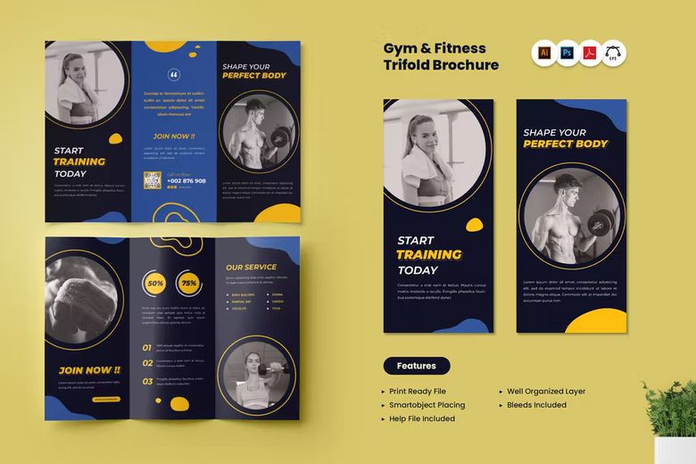 Gym & Fitness Trifold Brochure free download