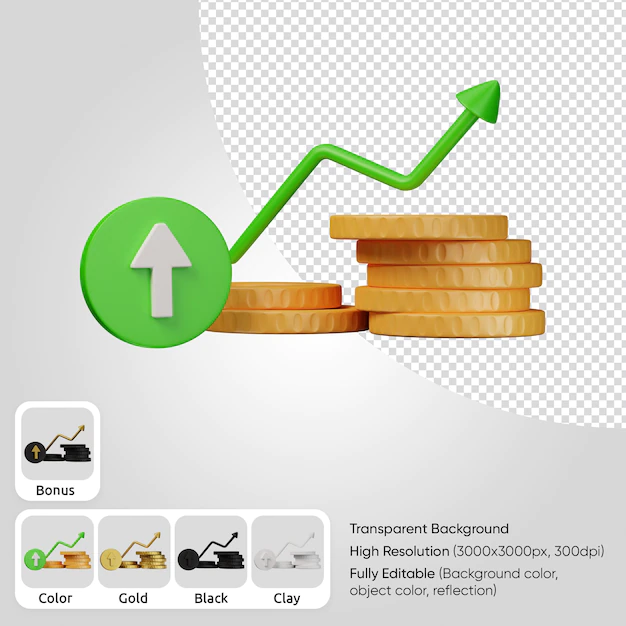 Free PSD | 3d coins increase front