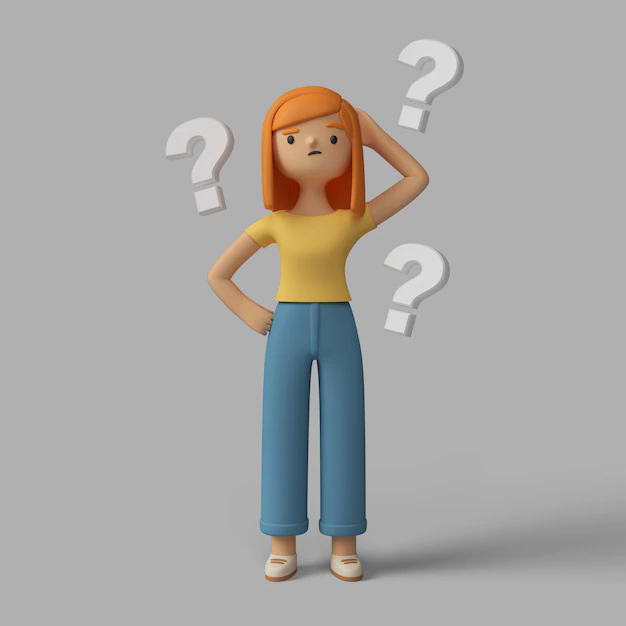 Free PSD | 3d female character with question marks