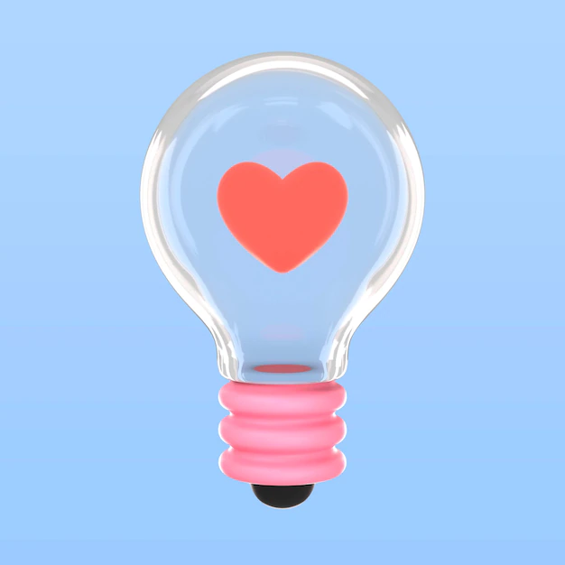 Free PSD | 3d rendering of valentine's day light bulb icon