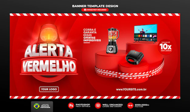 Free PSD | Banner red alert of offers in brazil render 3d template design in portuguese