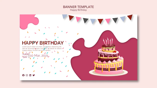 Free PSD | Banner template with happy birthday theme