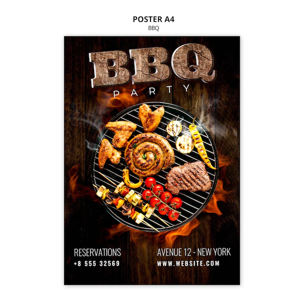 Free PSD | Bbq template poster a4
