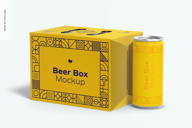 Free PSD | Beer box mockup, close up