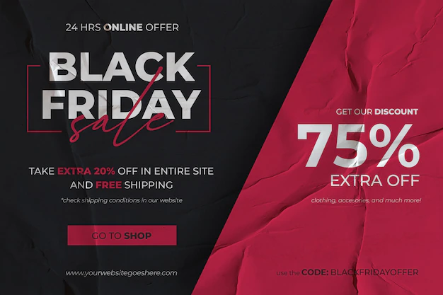 Free PSD | Black friday sale banner with red and black glued paper background