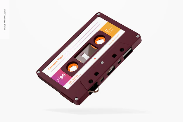 Free PSD | Cassette tape mockup, falling