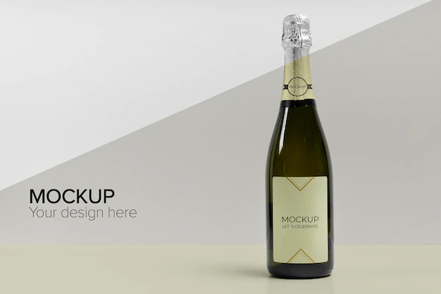 Free PSD | Champagne bottle mock-up with shadow