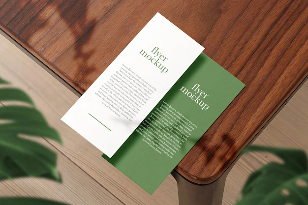 Free PSD | Clean minimal business card and flyer mockup on background with flower