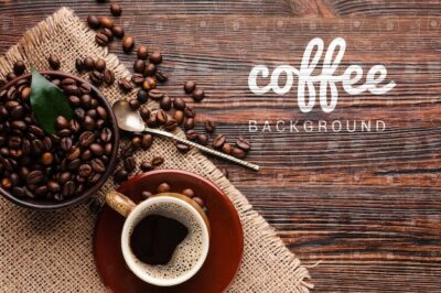 Free PSD | Coffee spoon and coffee beans on wooden background
