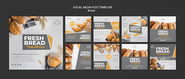 Free PSD | Collection of instagram posts for bakery shop