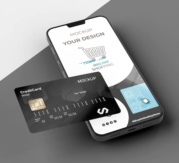 Free PSD | Credit card mock up with mobile