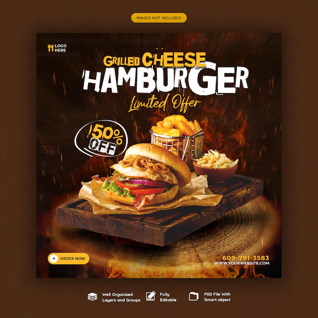 Free PSD | Delicious burger and food menu social media banner template