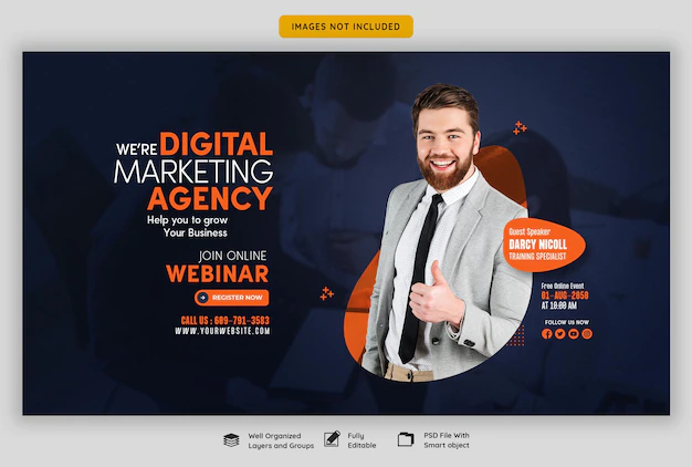 Free PSD | Digital marketing live webinar and corporate web banner template