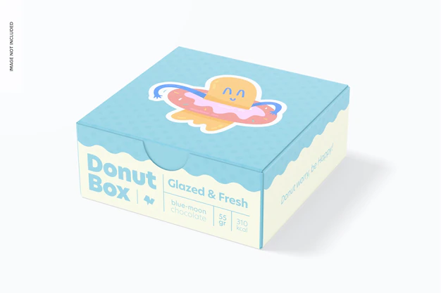 Free PSD | Donut box with hinged lid mockup, right view