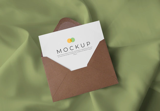 Free PSD | Envelope with card on fabric background mockup