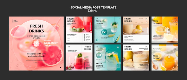 Free PSD | Flat design drink instagram posts template