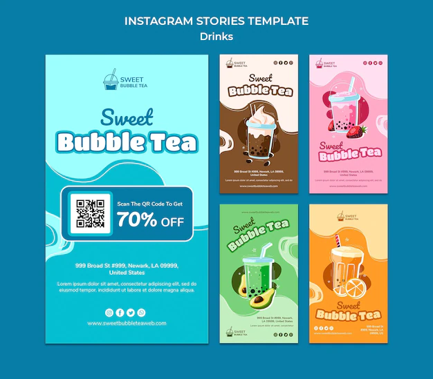 Free PSD | Flat design drink instagram stories template
