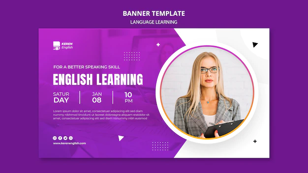 Free PSD | Flat design language learning template