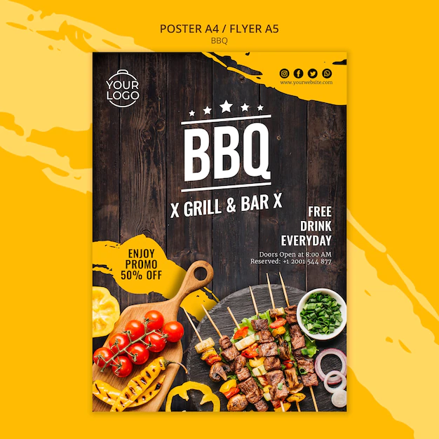 Free PSD | Flyer template with bbq concept