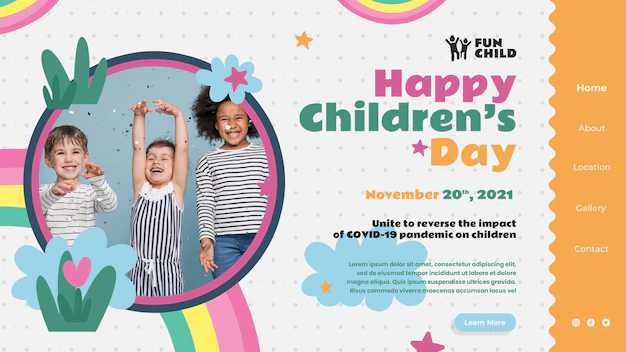 Free PSD | Fun colorful children's day landing page template