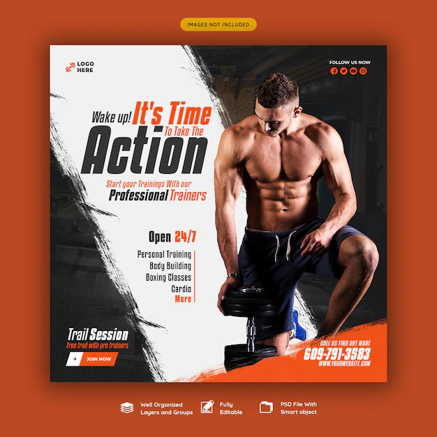 Free PSD | Gym and fitness social media banner template