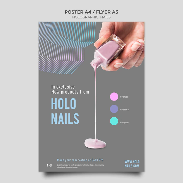 Free PSD | Holographic nails poster template