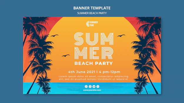 Free PSD | Horizontal banner for summer beach party