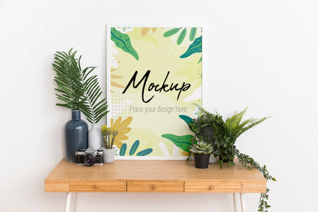 Free PSD | Inside arrangement with mock-up frame and plant