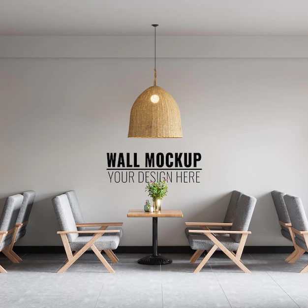 Free PSD | Interior coffee shop wall mockup