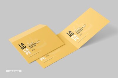 Free PSD | Landscape folded invitation card mockup