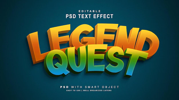 Free PSD | Legend quest 3d text effect