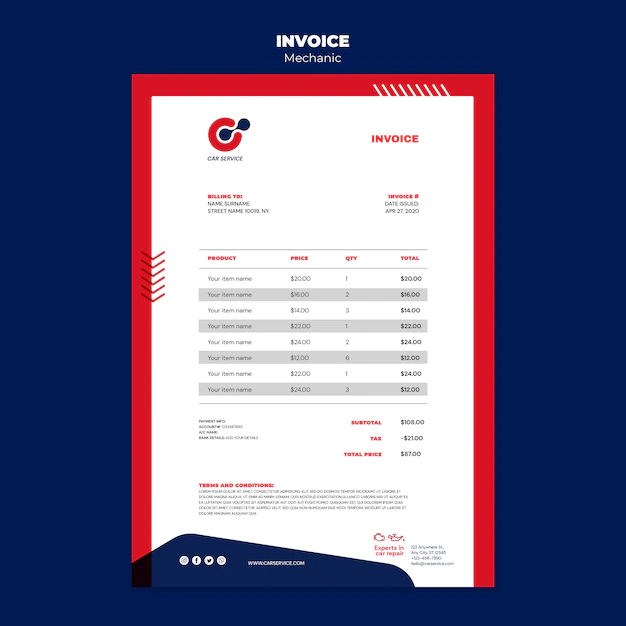 Free PSD | Mechanic invoice template