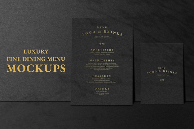 Free PSD | Menu card psd mockup ad in black luxury style for restaurants