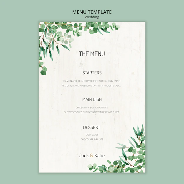 Free PSD | Menu template for wedding with leaves