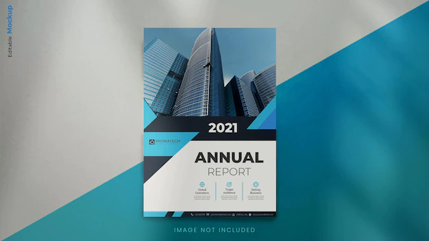Free PSD | Modern annual report brochure mockup template with abstract blue shapes