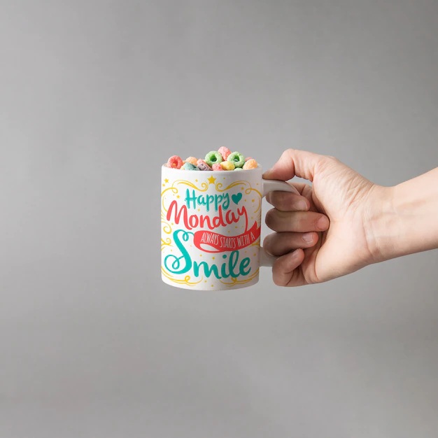 Free PSD | Mug mockup with colorful cereals